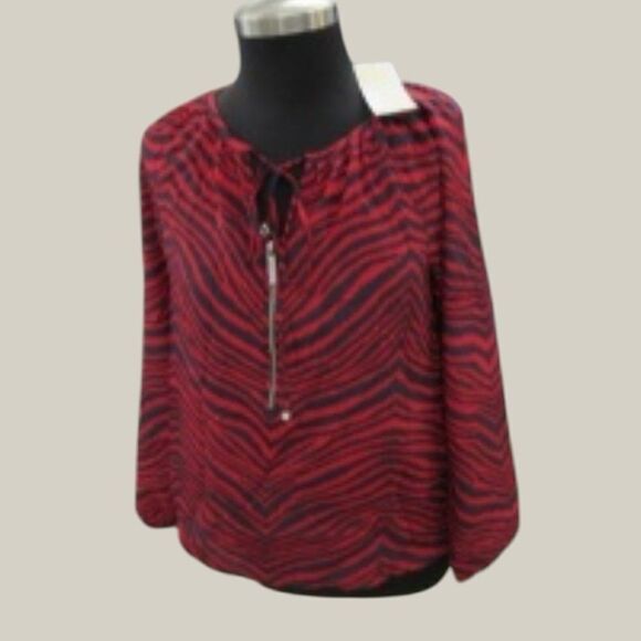 Michael Kors Red Zebra Print Blouse / NWT / sz 4 / front zipper close - Picture 1 of 6
